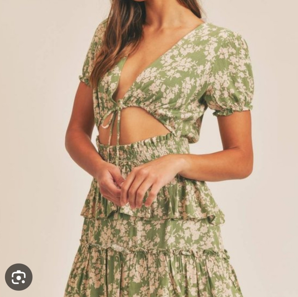 Elegant Floral Green Women's Dress